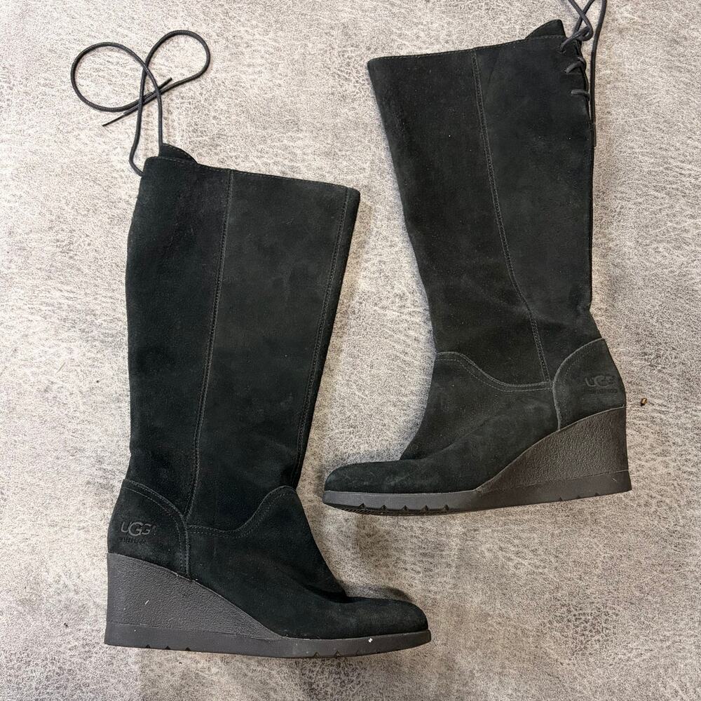 Black Suede Ugg Wedge Knee High Boots